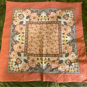 Vintage Cotton Peach Floral Print Handkerchief/Bandanna Made In USA